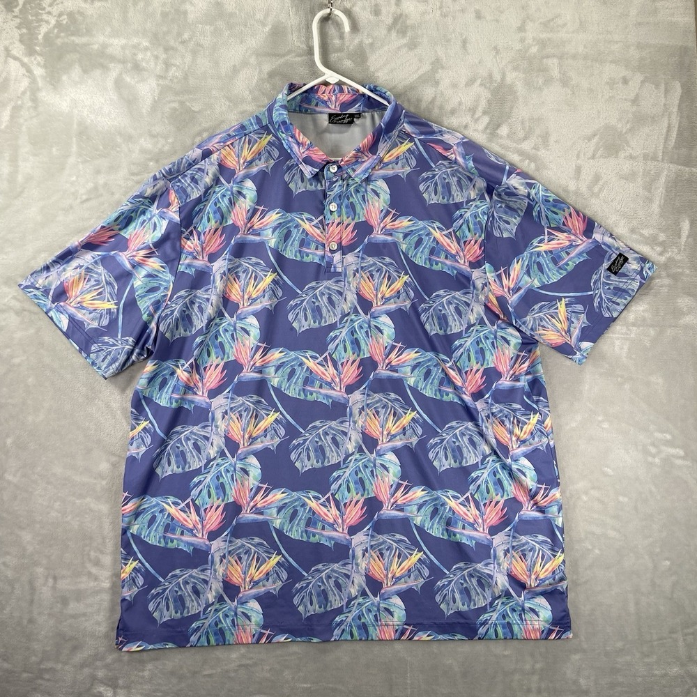 Sunday Swagger Shirt men's 3XL Golf Polo Floral Print Purple Performance Stretch
